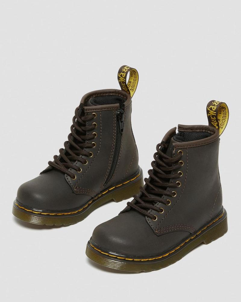 Dr Martens Toddler 1460 Wildhorse Leren Veterlaarzen Kinderen Donkerbruin | NL 119BEX